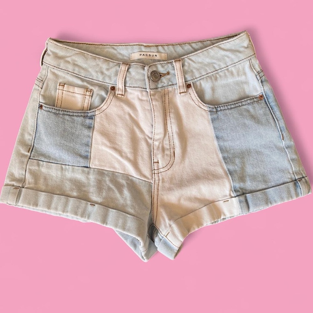 PacSun Blue and Cream Jean Shorts High-Waisted Vintage Style
